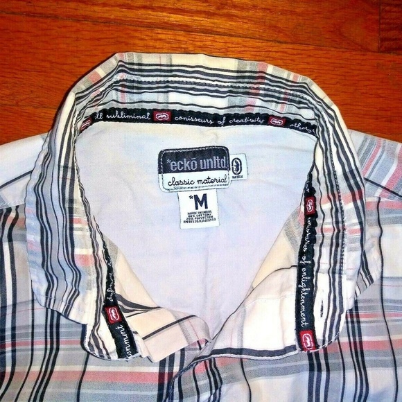 Men's Ecko Unltd. shirt plaid button down Sz M short sleeve polycotton - Picture 3 of 7
